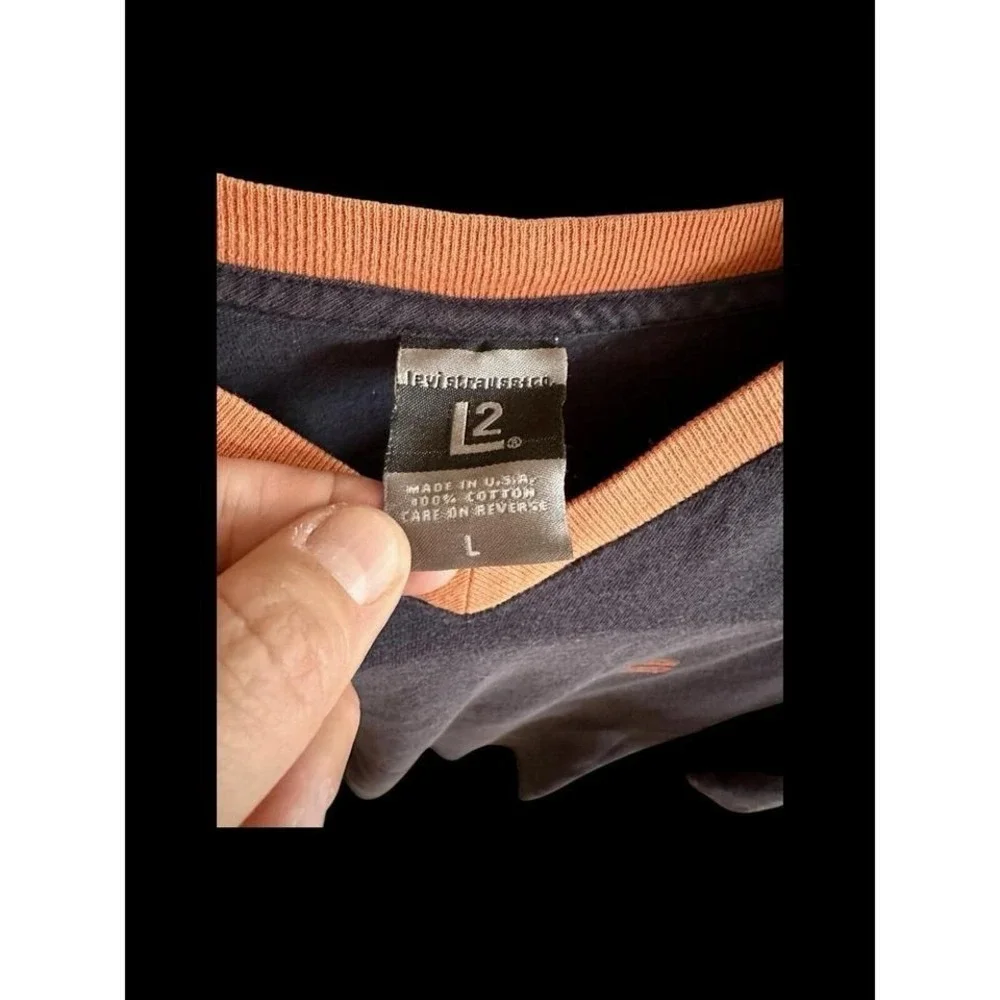 Vintage Y2K Levi‎ Strauss L2 Ringer V Neck T Shirt Large 90's Navy Orange